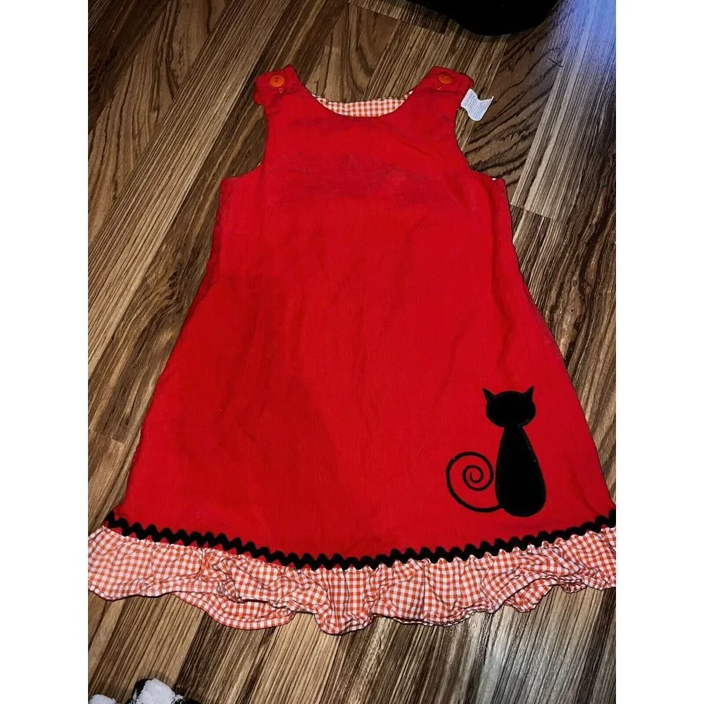 Vintage Glorimont Halloween Toddler Girls Corduroy Dress Size 4 Black Cat